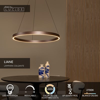 Lucide LIANE - Lámpara colgante - Ø 80 cm - LED Regul. - CCT - 2x36W 2700K/4000K - Marrón óxido | Vibes